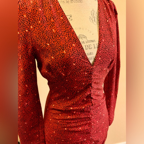 LN ZARA RUCHED FRONT DRESS. FULLY LINED. HIDDEN BACK ZIPPER. DRESS IS FITTED. - Picture 3 of 16